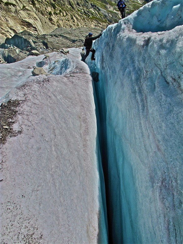 Walking over a crevice. 